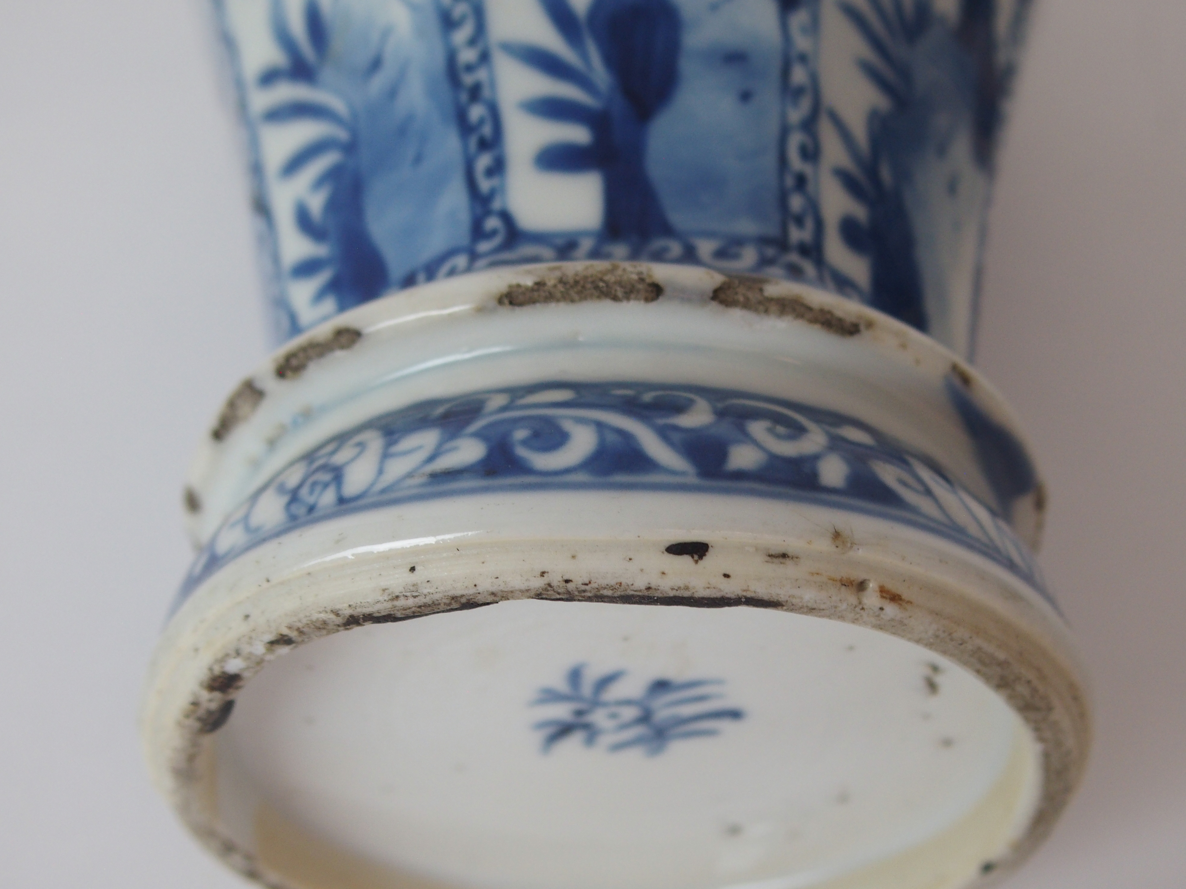 A PAIR OF CHINESE BLUE AND WHITE OCTAGONAL VASES each painted with panels of insects amongst foliage - Image 8 of 12