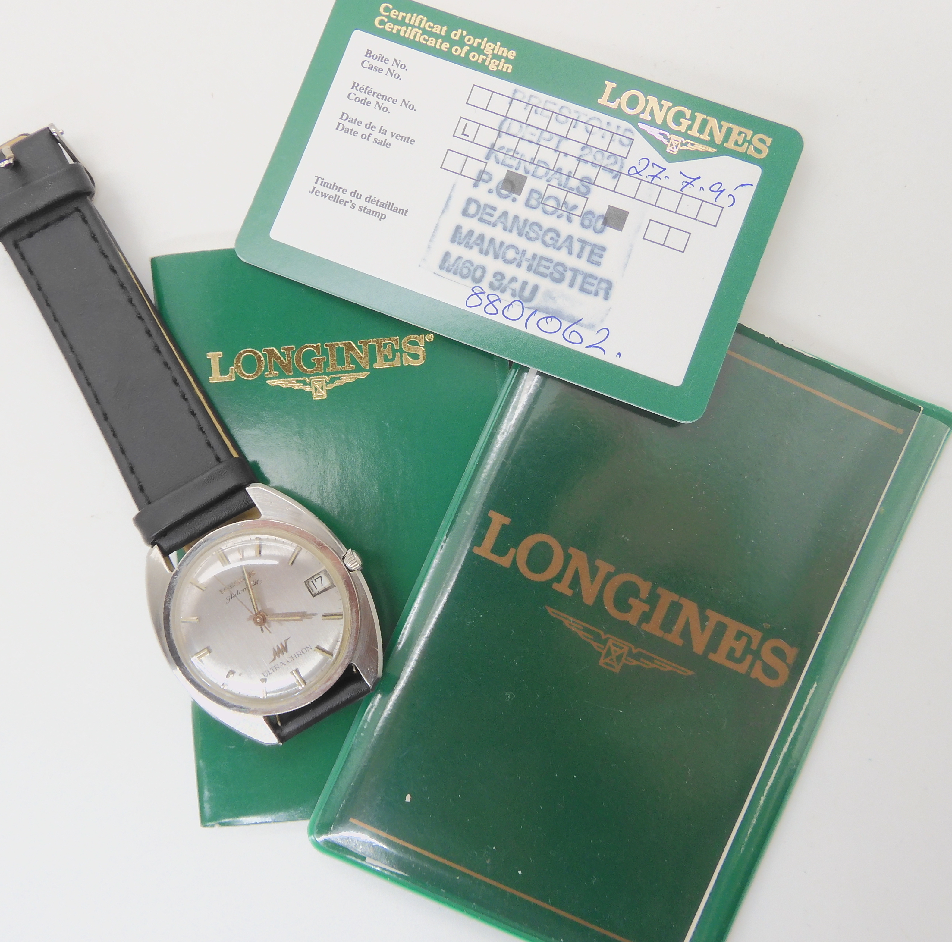 A GENTS LONGINES AUTOMATIC ULTRA CHRON with brushed silvered dial silver coloured numerals, hands
