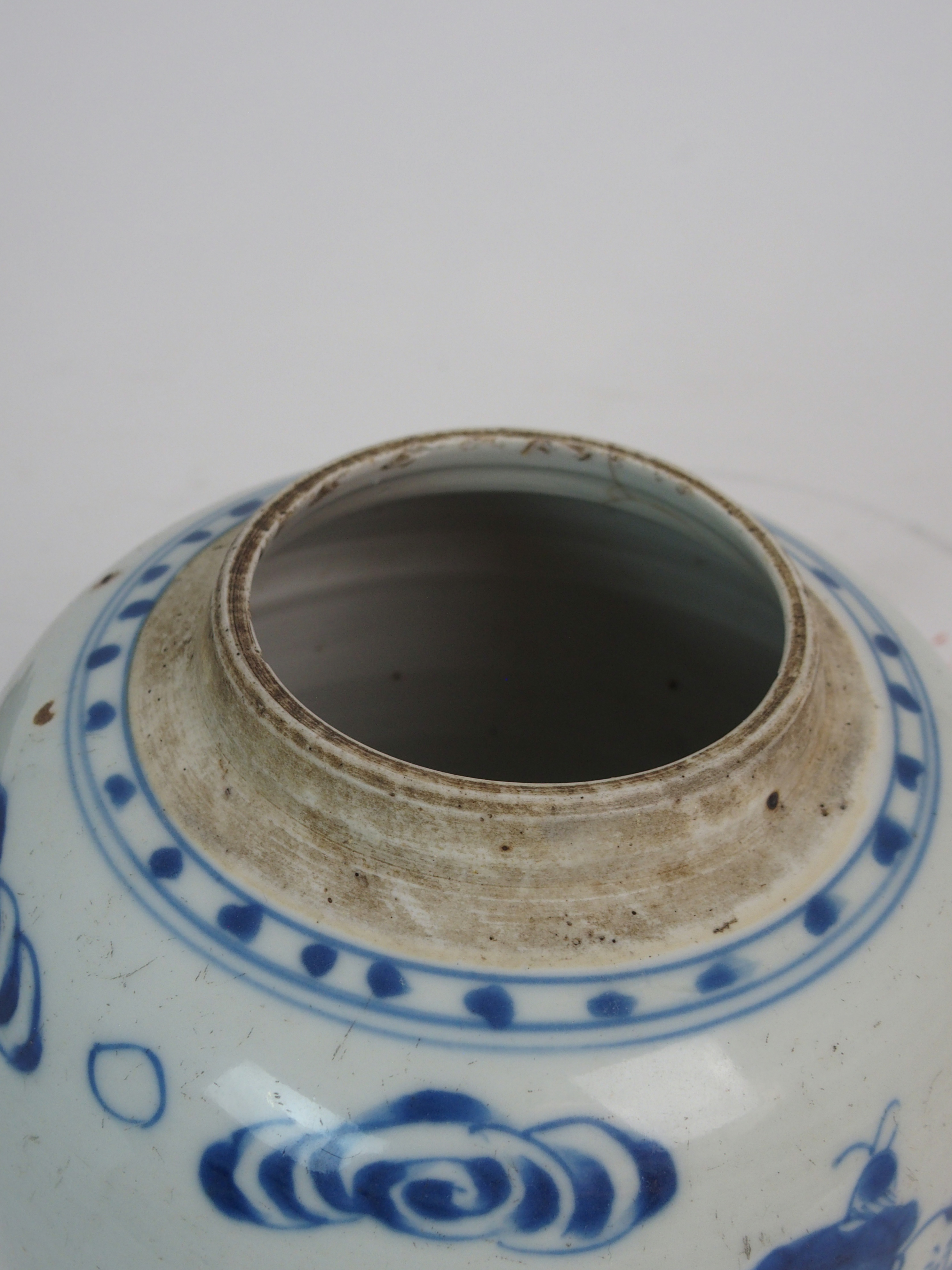 A CHINESE BLUE AND WHITE GINGER JAR painted with children at play, 15.5cm high, wood stand and cover - Image 5 of 7