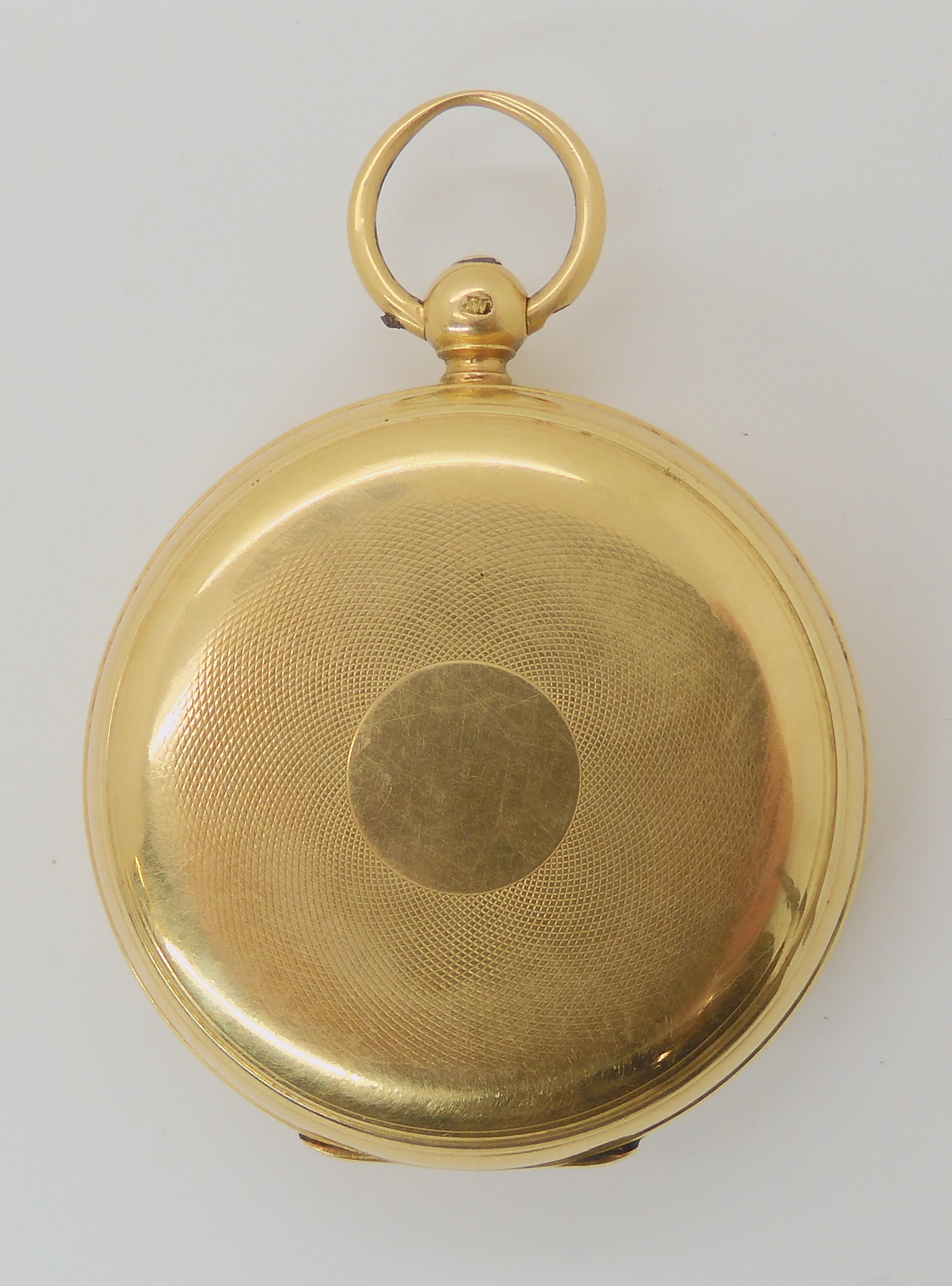 AN 18CT GOLD J.W.BENSON OPEN FACE POCKET WATCH classic white enamelled dial with black Roman - Bild 2 aus 5