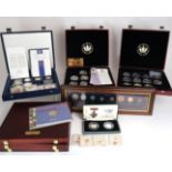 SIX CASED SETS & PART SETS OF SILVER AND SILVER PLATED COINS a framed set of GB pre-decimal coins, a