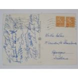 FINLAND V. SCOTLAND 27/5/1965: AN AUTOGRAPHED POSTCARD BEARING NUMEROUS SIGNATURES including Denis