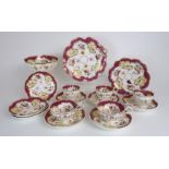 A HICKS AND MEIGH TEA AND COFFEE SET the white ground with maroon and gilt borders, surrounding