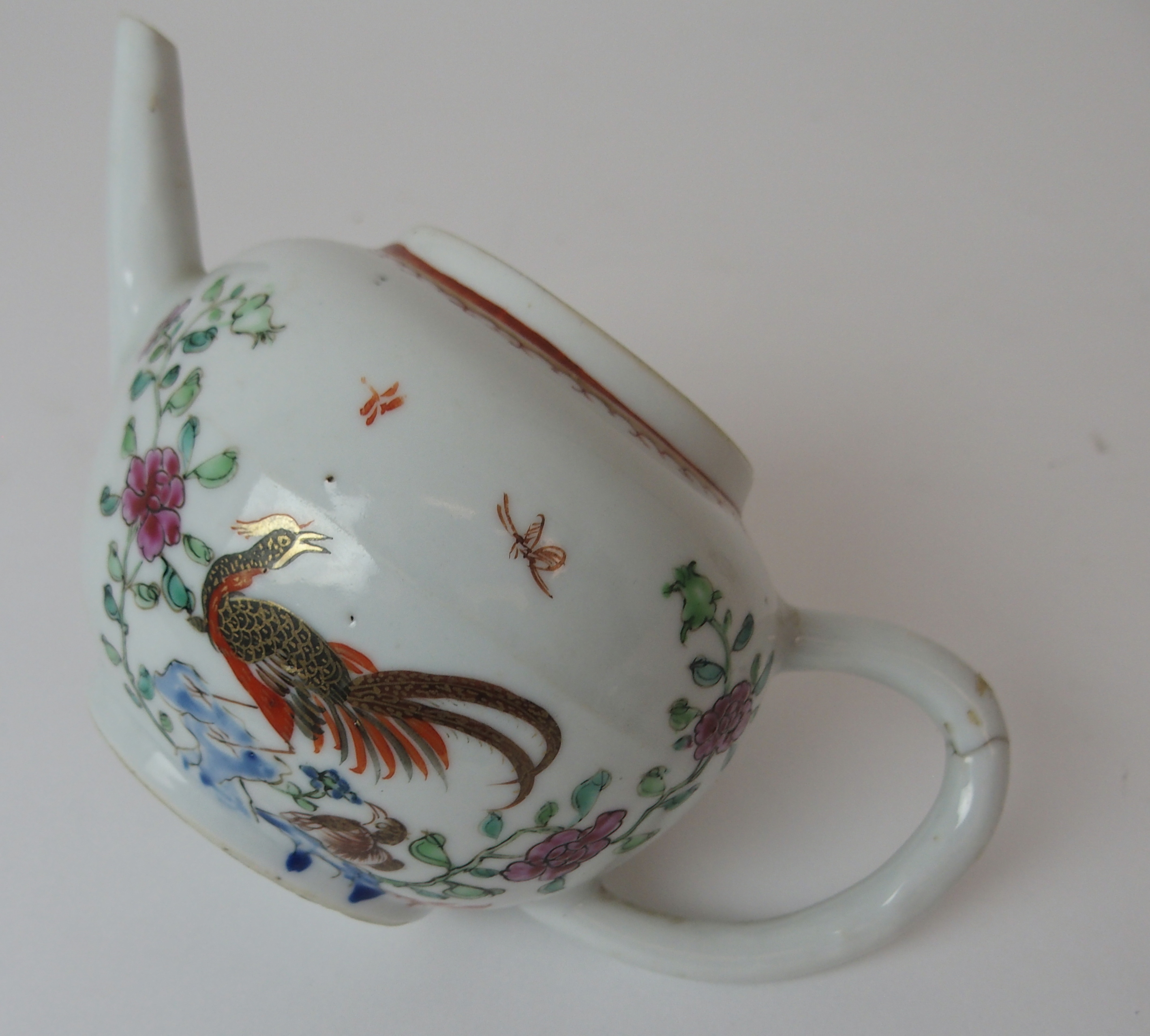 A CHINESE EXPORT TEAPOT AND COVER painted with exotic birds amongst peonies and rockwork - Image 6 of 13