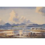 •STIRLING GILLESPIE (SCOTTISH 1908-1933) ETTRICK BAY AND ARRAN Watercolour, signed, 26 x 37cm (10