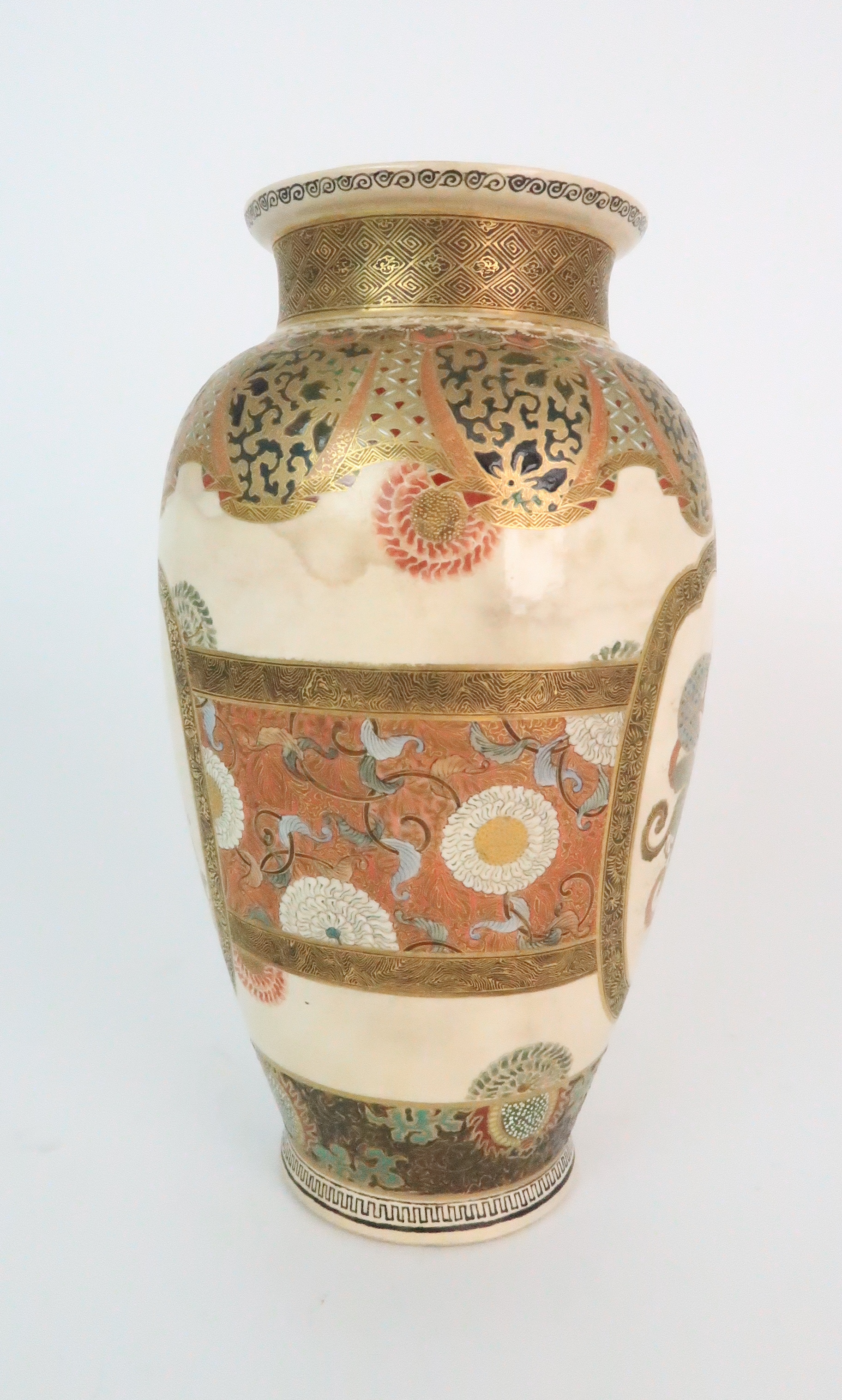 A SATSUMA BALUSTER VASE painted with panels of figures and Ho-o bird divided by a band of - Image 2 of 12