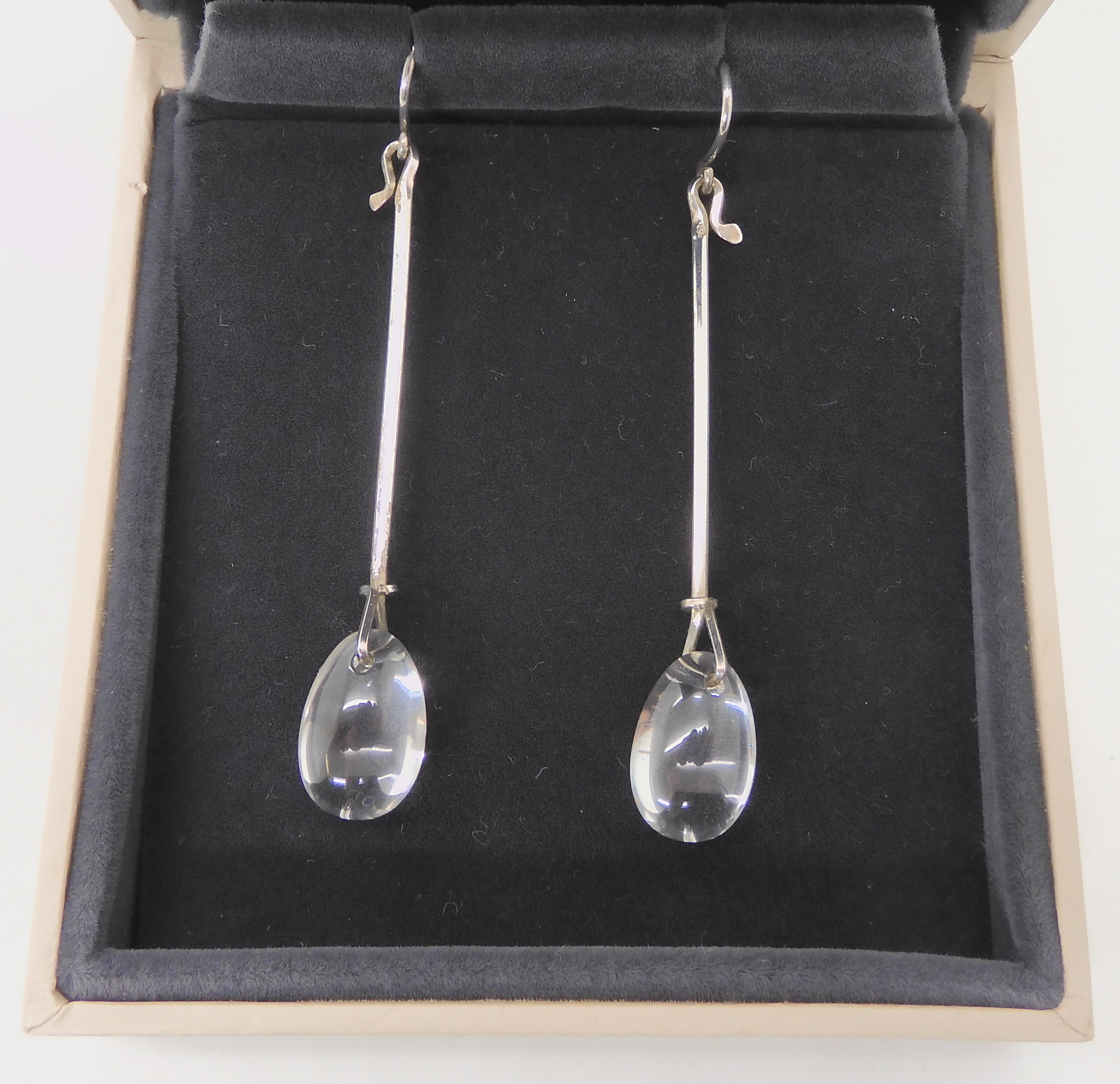 A PAIR OF GEORG JENSEN CRYSTAL DEW DROP EARRINGS designed by Vivianna Torun Bulow-Hube for Jensen. - Image 3 of 3