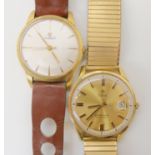 A GOLD PLATED ZODIAC WATCH AND A TISSOT AUTOMATIC the Zodiac goldenline automatic with brushed