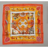 AN ORIGINAL LA VIE DU GRAND NORD HERMES SILK SCARF designed by Aline Honore, in original box, 90 x