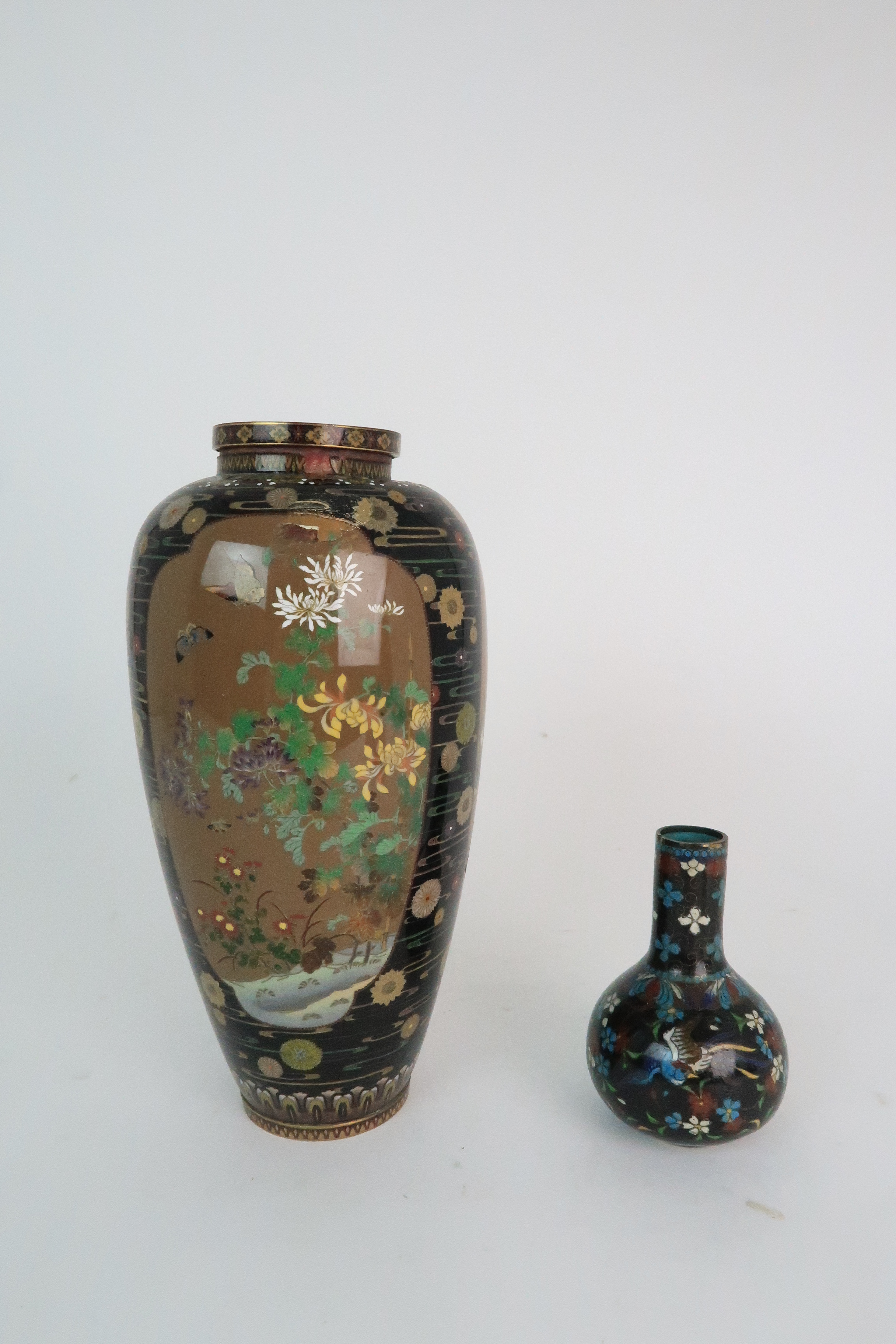 A JAPANESE CLOISONNE BALUSTER VASE finely decorated with panels of birds, butterflies, plants and - Image 2 of 15