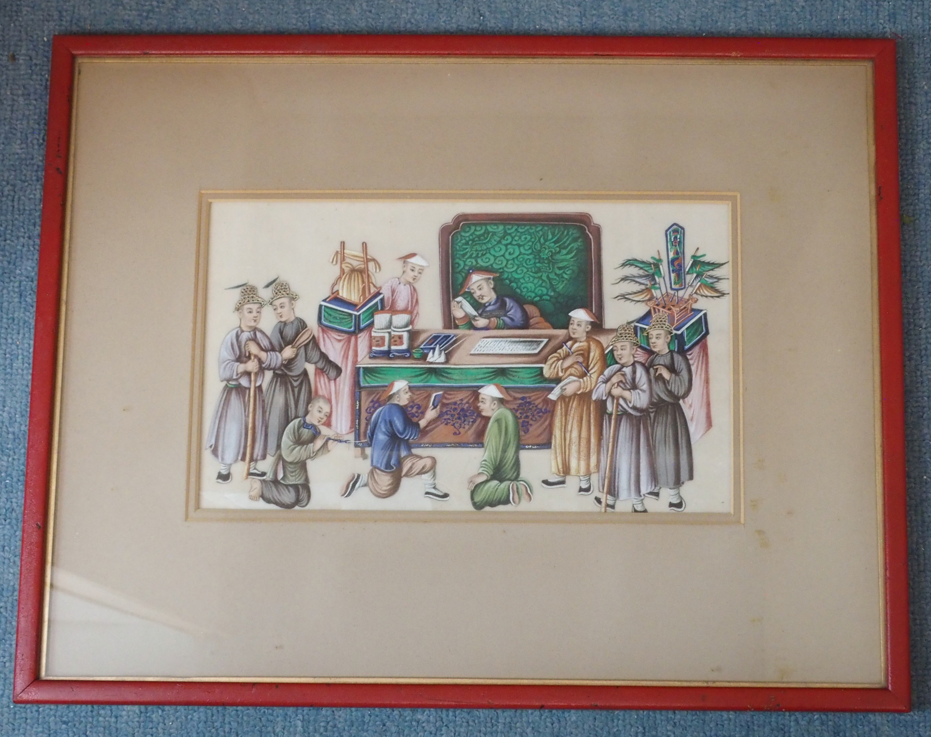 A CHINESE PAINTING ON RICE PAPER painted with a governor and merchants and slaves, gouache, 18 x - Image 2 of 5