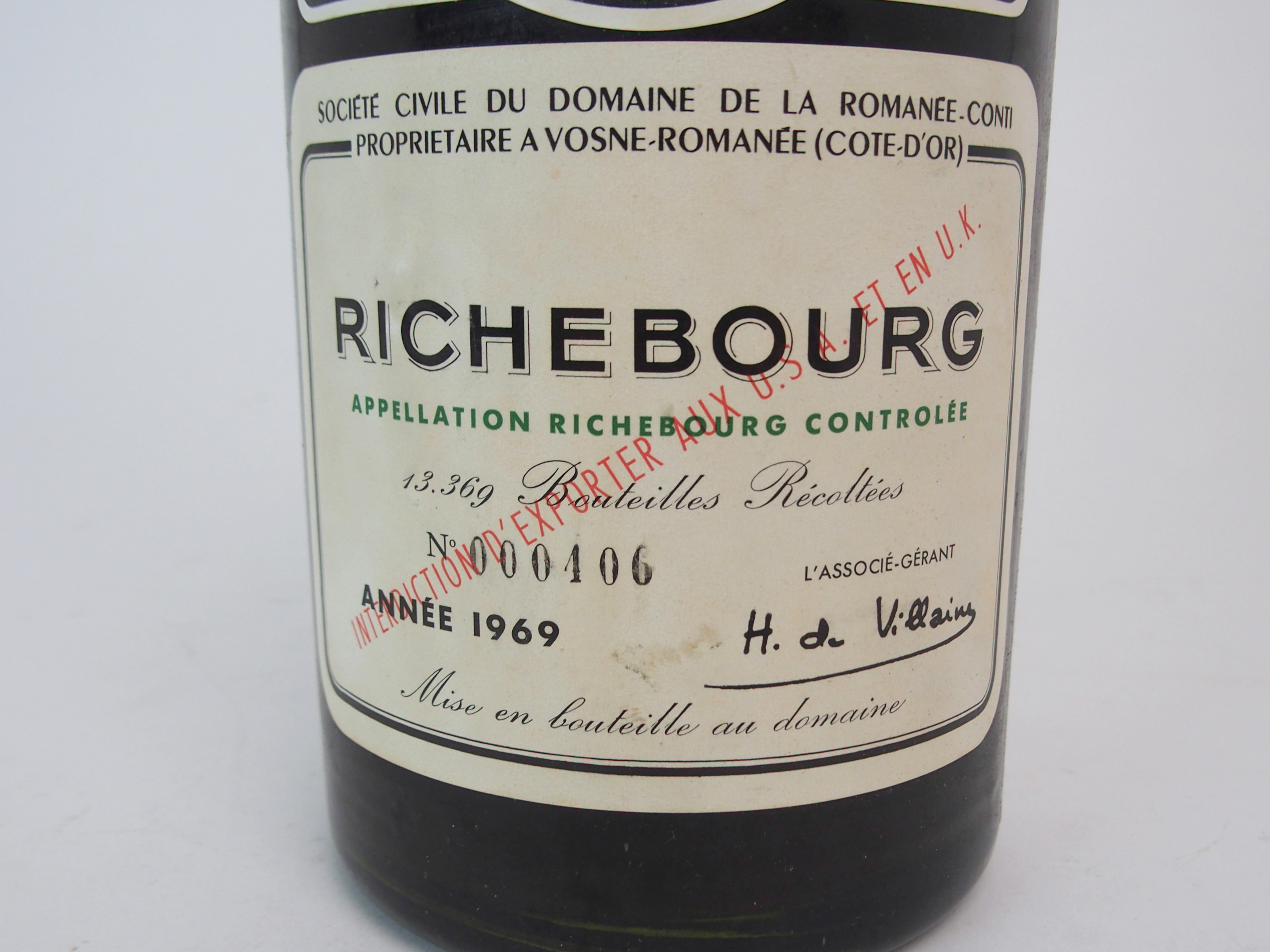 A MAGNUM OF RICHBOURG DOMAINE DE LA ROMANEE-CONTI Bottle No.000406, 1969 Condition Report: Available - Image 3 of 7