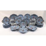 AN EARLY 19TH CENTURY RIDGWAYS PALE BLUE STONEWARE DESSERT SERVICE comprising four small square