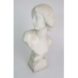 AN ALABASTER BUST OF A YOUNG WOMAN upon pedestal base, 39cm high Condition Report: Available upon