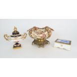 A J FISCHER OF BUDAPEST RETICULATED BOWL on gilt metal stand, a Royal Worcester pot pourri pot and