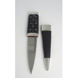 A SILVER-MOUNTED SGIAN DUBH BY HAMILTON & INCHES with black goatskin scabbard and hand carved