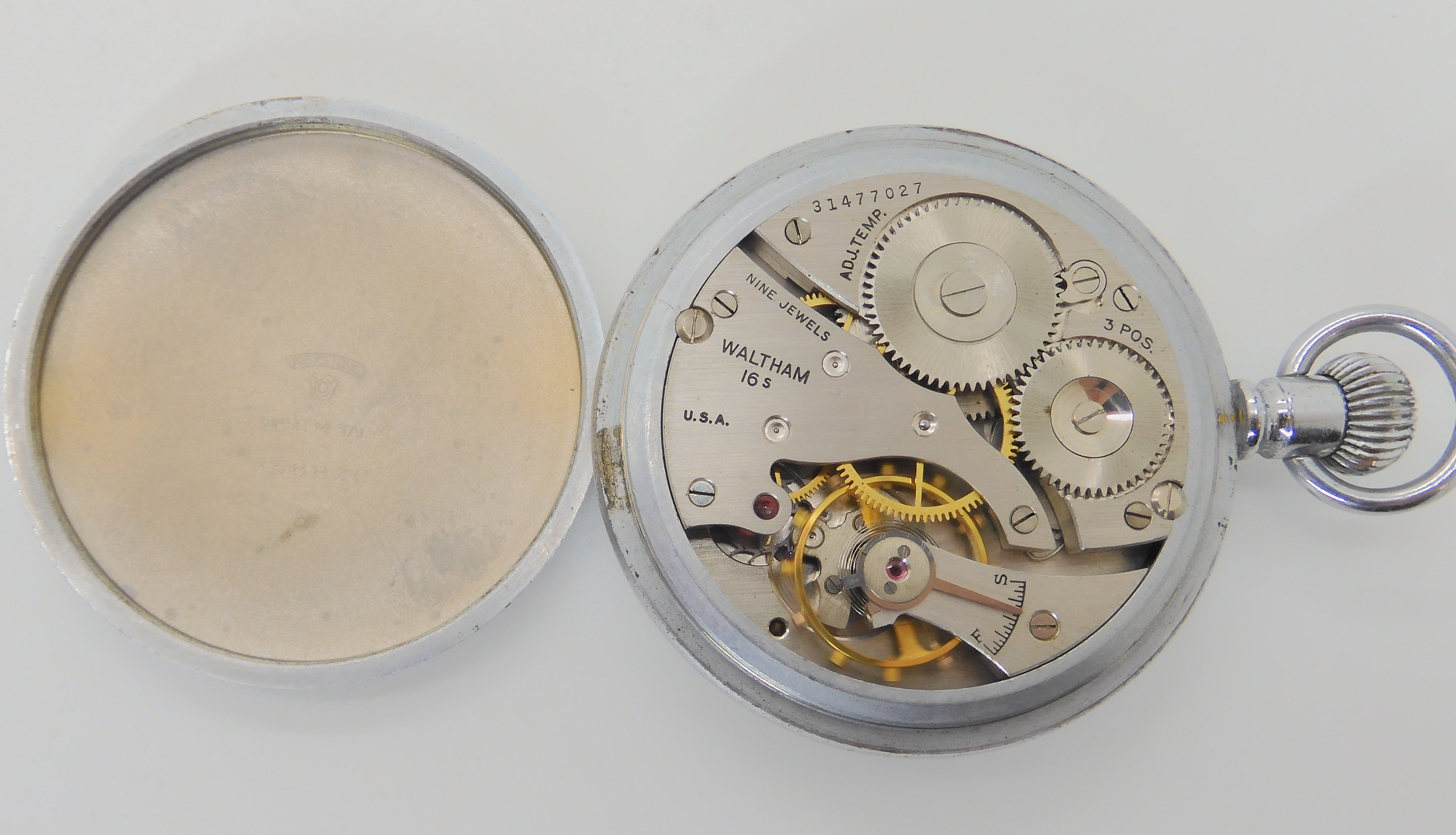 TWO MILITARY WALTHAM POCKET WATCHES AND A STOP WATCH the first with black dial subsidiary seconds - Bild 8 aus 13