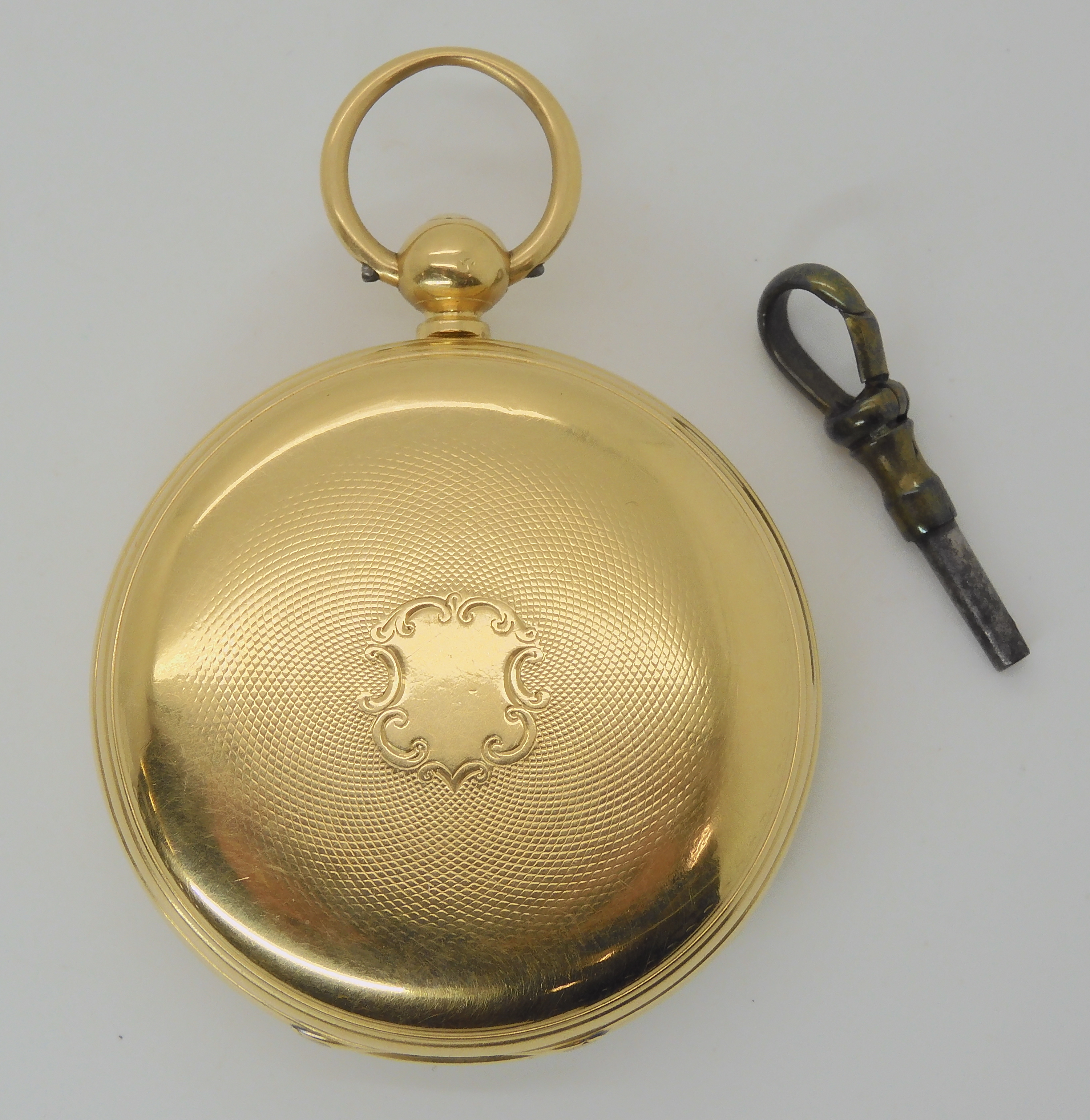 AN 18CT GOLD OPEN FACE POCKET WATCH with a white enamelled dial black Roman numerals, and subsidiary - Bild 2 aus 4