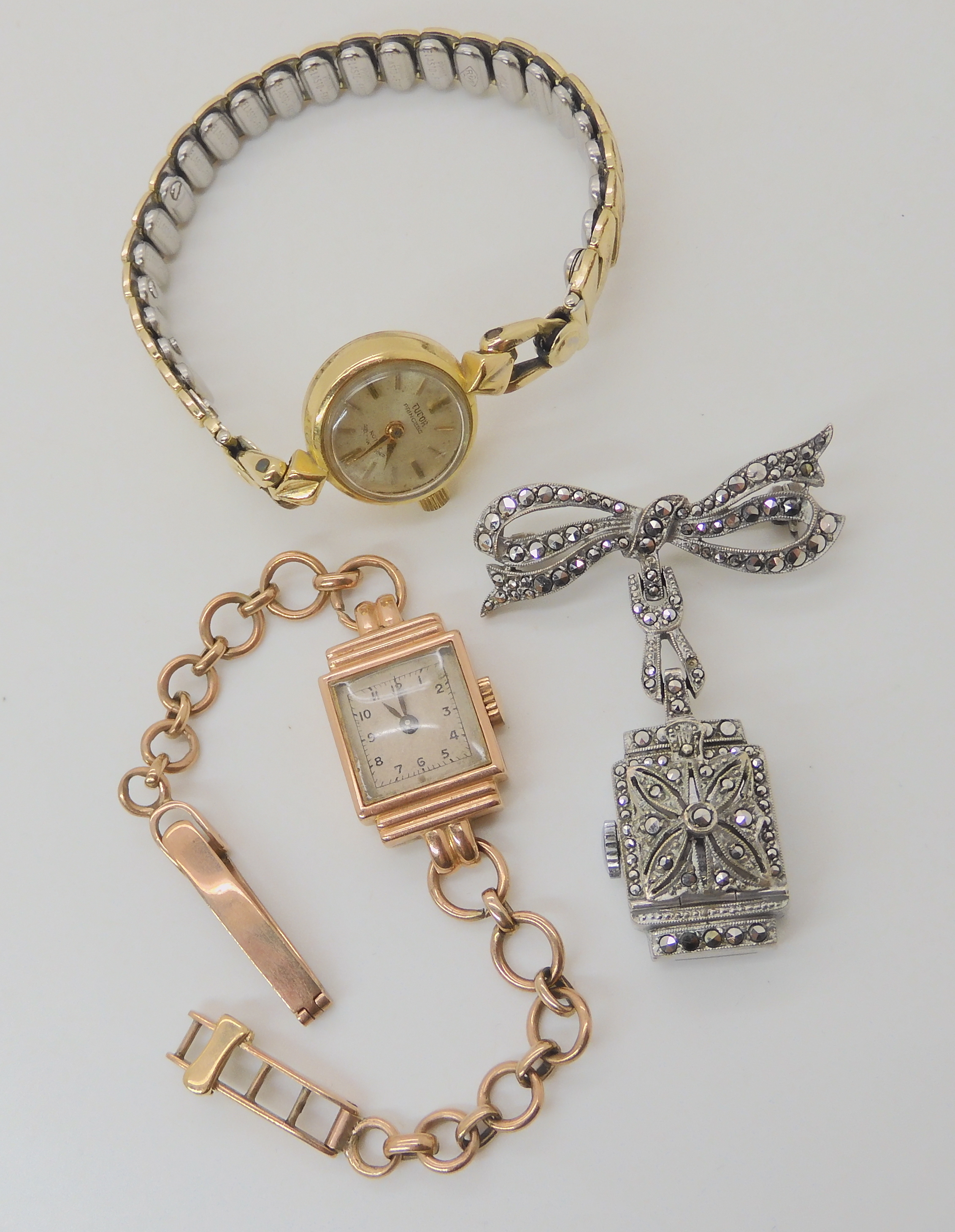 THREE LADIES VINTAGE WATCHES a 9ct cased Tudor Princess self winding watch with cream dial gold