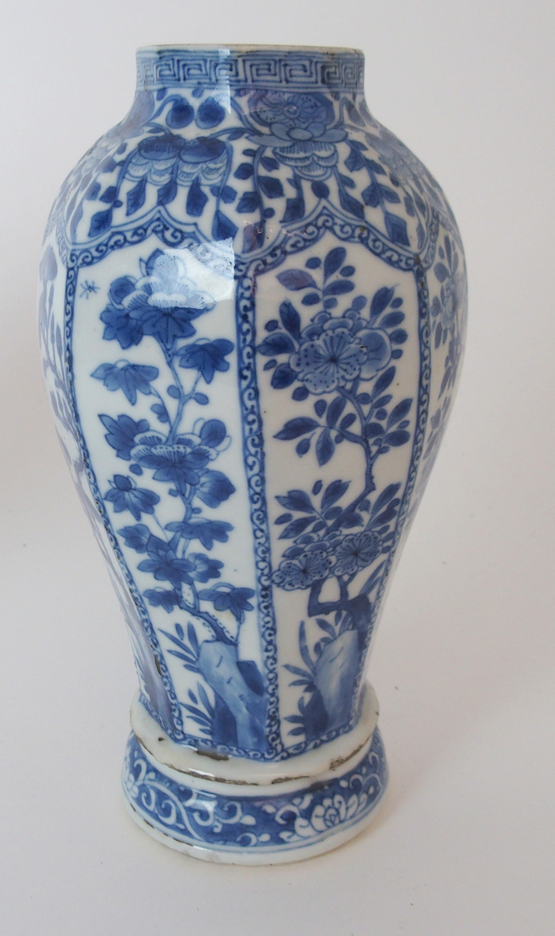 A PAIR OF CHINESE BLUE AND WHITE OCTAGONAL VASES each painted with panels of insects amongst foliage - Image 4 of 12