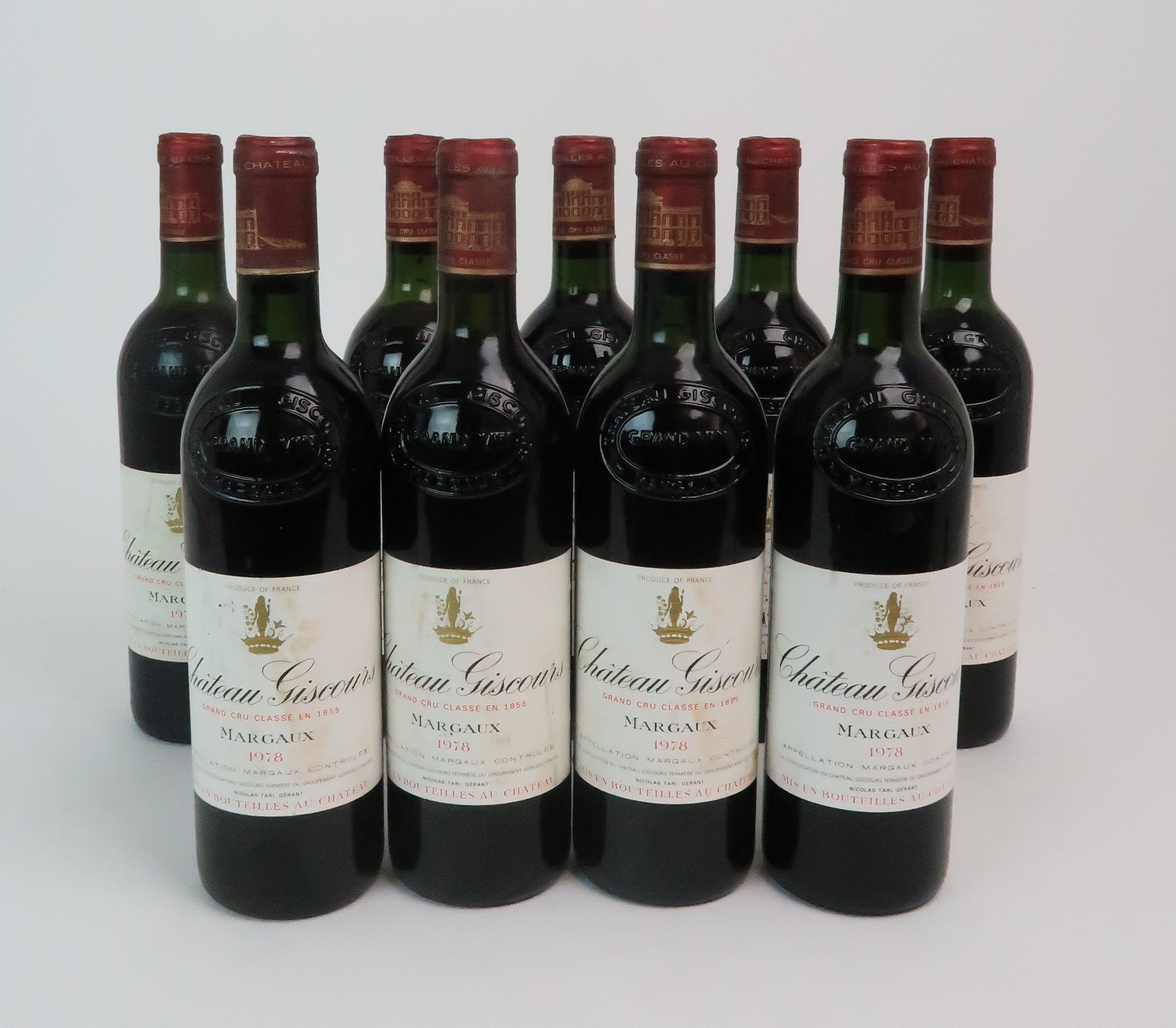 NINE BOTTLES OF CHATEAU GISCOURS MARGAUX, 1978 75cl, various bottles numbers Condition Report: