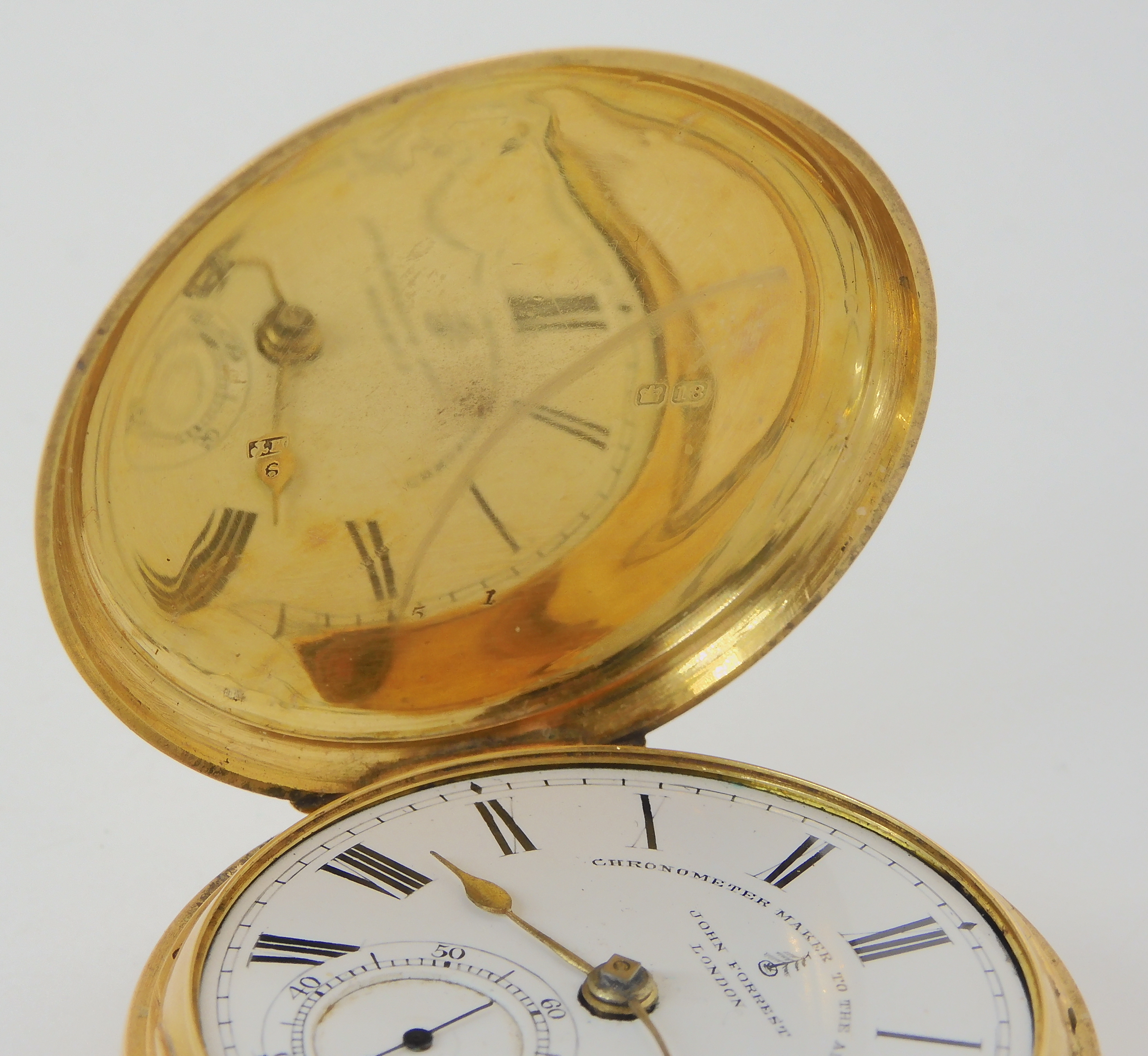 AN 18CT GOLD FULL HUNTER POCKET WATCH the dial and the movement both signed John Forrest, diameter - Bild 4 aus 6