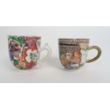 *WITHDRAWN* TWO CHINESE EXPORT FAMILLE ROSE CUPS one painted with figures at tables on balconies