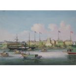 *WITHDRAWN* CHINESE SCHOOL The Hongs of Canton waterfront, circa 1855, watercolour, image