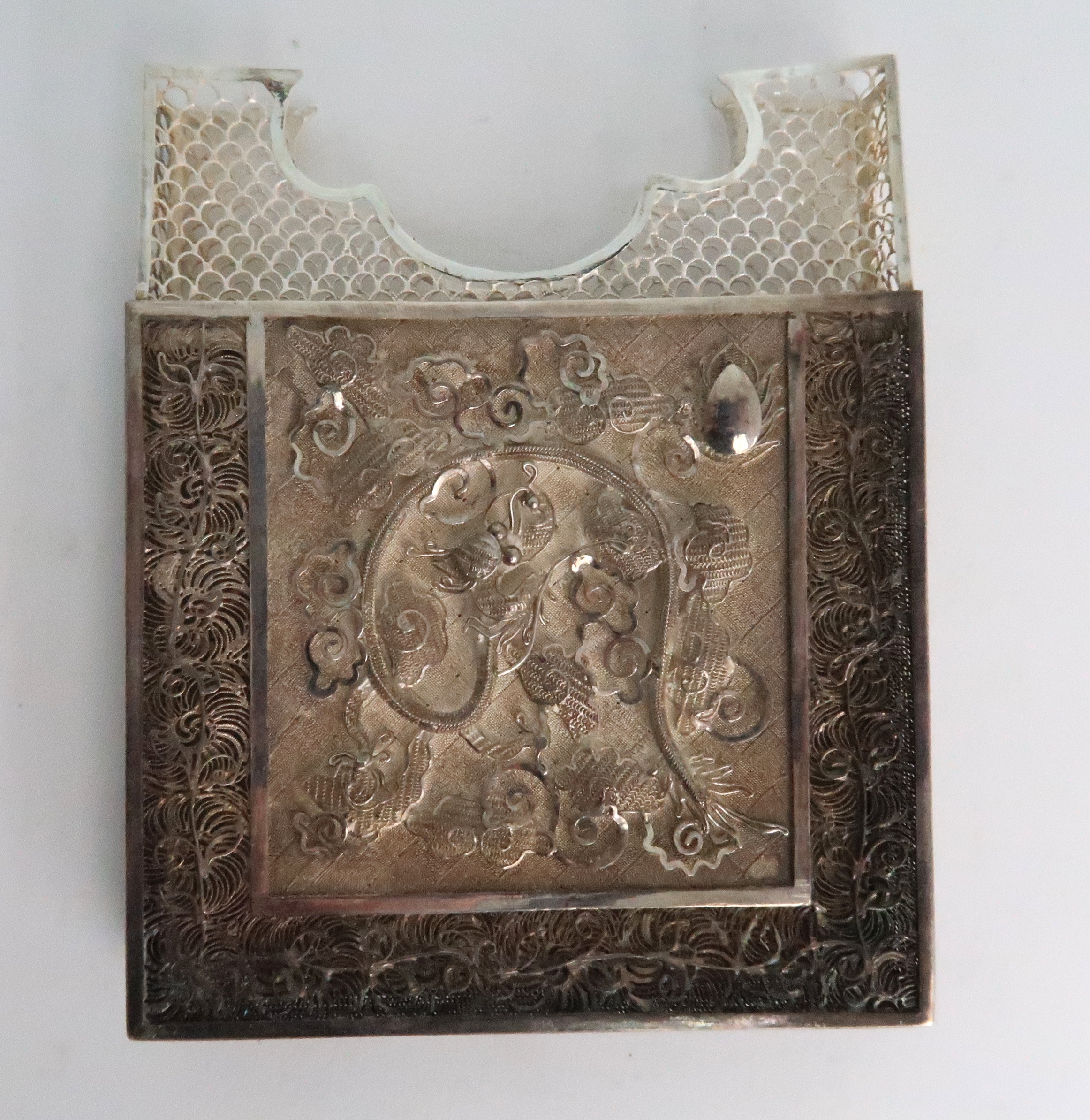 A CHINESE EXPORT SILVER CARD CASE finely decorated with snakes and dragons, foliage and insects, - Image 4 of 7