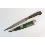 AN ANTIQUE DAGGER the wooden hilt with silver plated mounts in silver plate mounted green shagreen