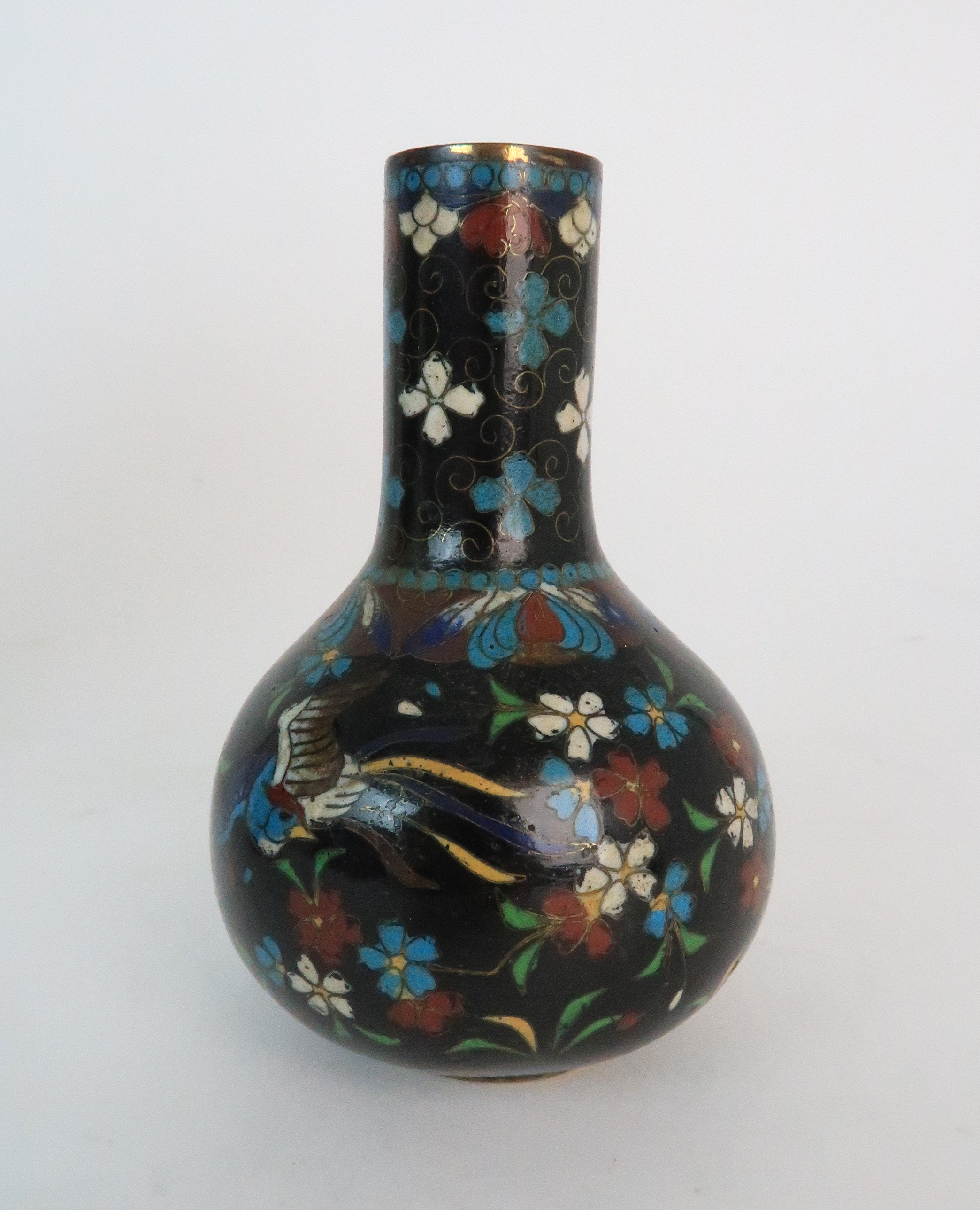 A JAPANESE CLOISONNE BALUSTER VASE finely decorated with panels of birds, butterflies, plants and - Image 6 of 15