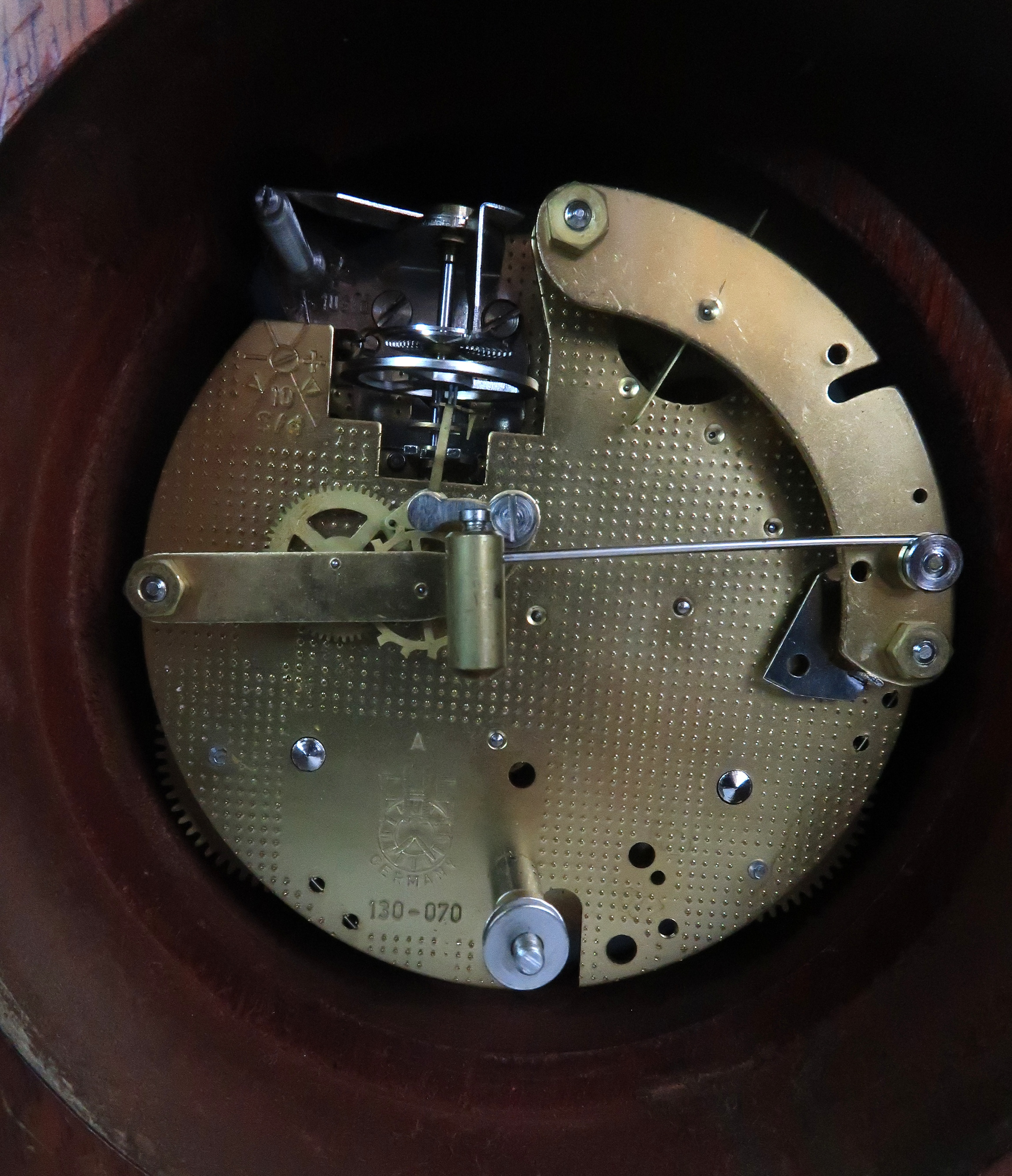 A COMITTI OF LONDON MANTLE CLOCK the wooden case with white dial and Roman numerals, the brass - Image 5 of 7