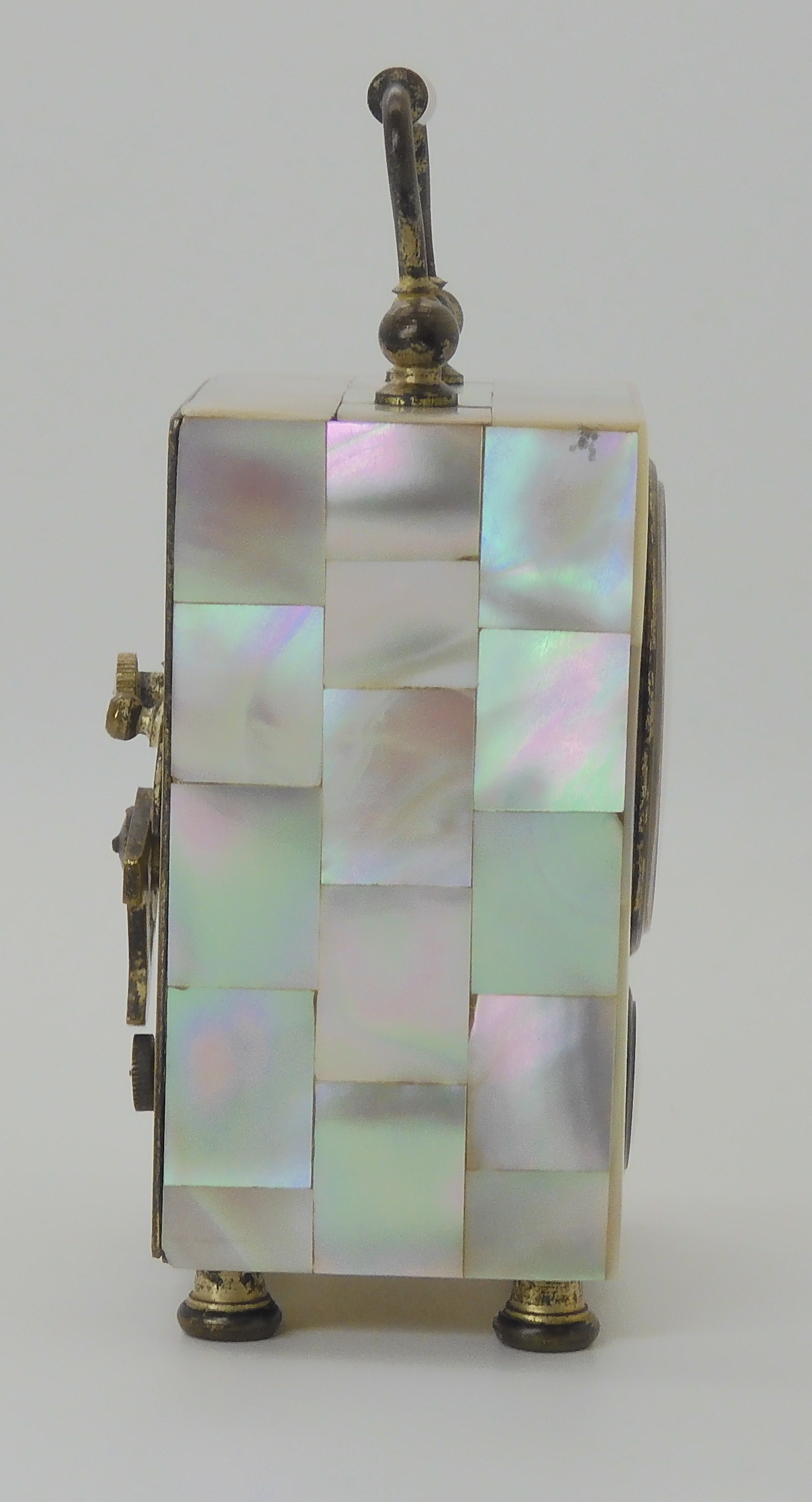 A MOTHER OF PEARL WECKER ALARM CARRIAGE CLOCK stamped D R P & G M, with a regular dial and an - Bild 4 aus 6