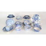 A COLLECTION OF ANTIQUE AND LATER ENGLISH BLUE AND WHITE PORCELAIN TEA/COFFEE WARES including