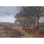 JOHN WILLIAM ALLISON (BRITISH 1866-1934) A SHEPHERD AND HIS FLOCK IN A WOODED LANDSCAPE Oil on