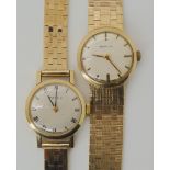 TWO 9CT GOLD LADIES MARVIN WATCHES the first with silvered dial black Roman numerals and baton