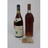 A BOTTLE OF CHATEAU D'YQUEM, 1947 partial label and a case and a bottle of Muscat de Beaumes de