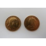 TWO GOLD HALF SOVEREIGNS 1900 & 1908 (2) Condition Report: Available upon request