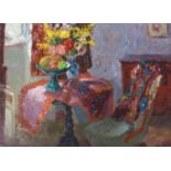 •MARY NICOL NEILL ARMOUR RSA, RSW, RGI, PAI, LLD (SCOTTISH 1902-2000) SITTING ROOM WITH VASE OF