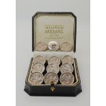 TWELVE MALCOLM APPLEBY SILVER DUCK BUTTONS a limited edition collection of 200, with various numbers