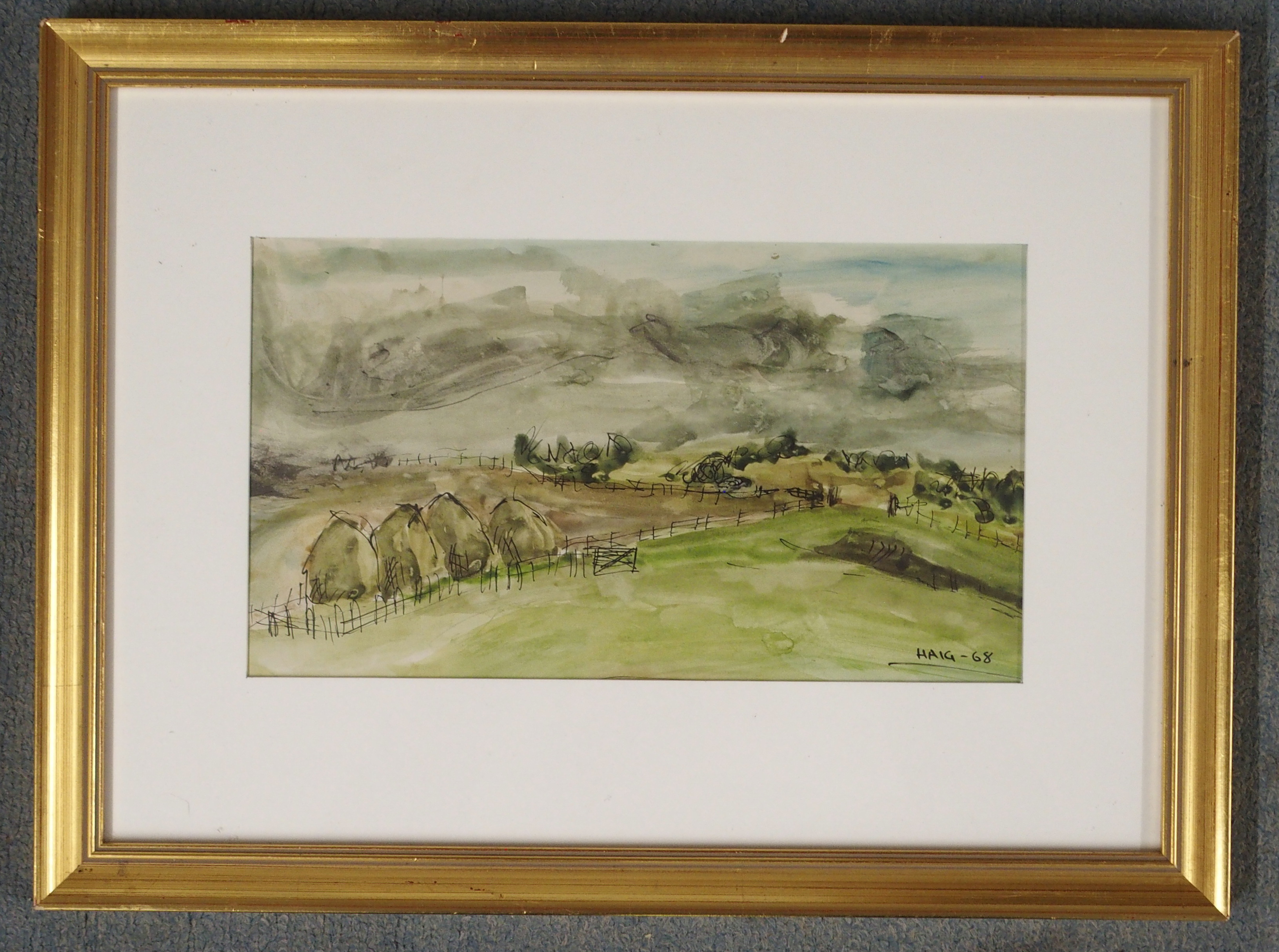 *WITHDRAWN* •EARL HAIG OBE, RSA (SCOTTISH 1918-2009) HAYSTACKS NEAR REDPATH Ink - Image 2 of 5