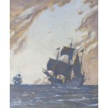 JAMES PATERSON RSA, PRSW, RWS (SCOTTISH 1854-1932) GALLEONS Oil on canvas, signed, 76 x 63.5cm (30 x