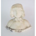 AN ALABASTER BUST OF A GIRL IN A BONNET upon onyx base, 20cm high Condition Report: Available upon