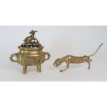 *WITHDRAWN* A CHINESE BRASS CENSOR AND OIERCED COVER cast with deer finial above panels of animals