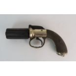 A 19TH CENTURY SIX BARREL PEPPERBOX PERCUSSION PISTOL the lock box and trigger guard with engraved