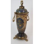 A DOULTON LAMBETH LAMP possibly decorated by Florence Barlow with sparrows amongst grasses, with