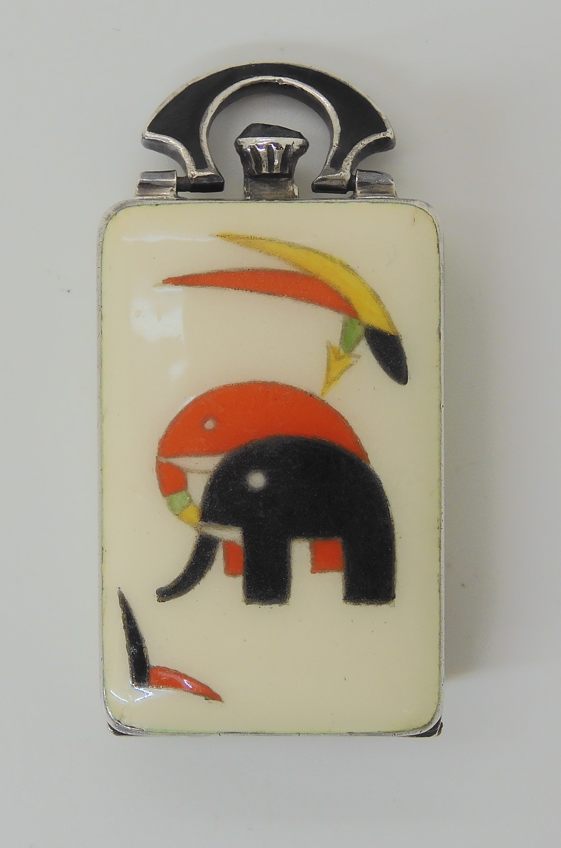 AN ART DECO ENAMELLED ELEPHANT PENDANT WATCH the dial signed 'Deco Styl' and the case stamped