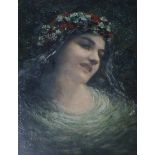 NORMAN M MACDOUGALL (SCOTTISH 1852-1939) GIRL WEARING A GARLAND OF FLOWERS Oil on canvas, signed, 46