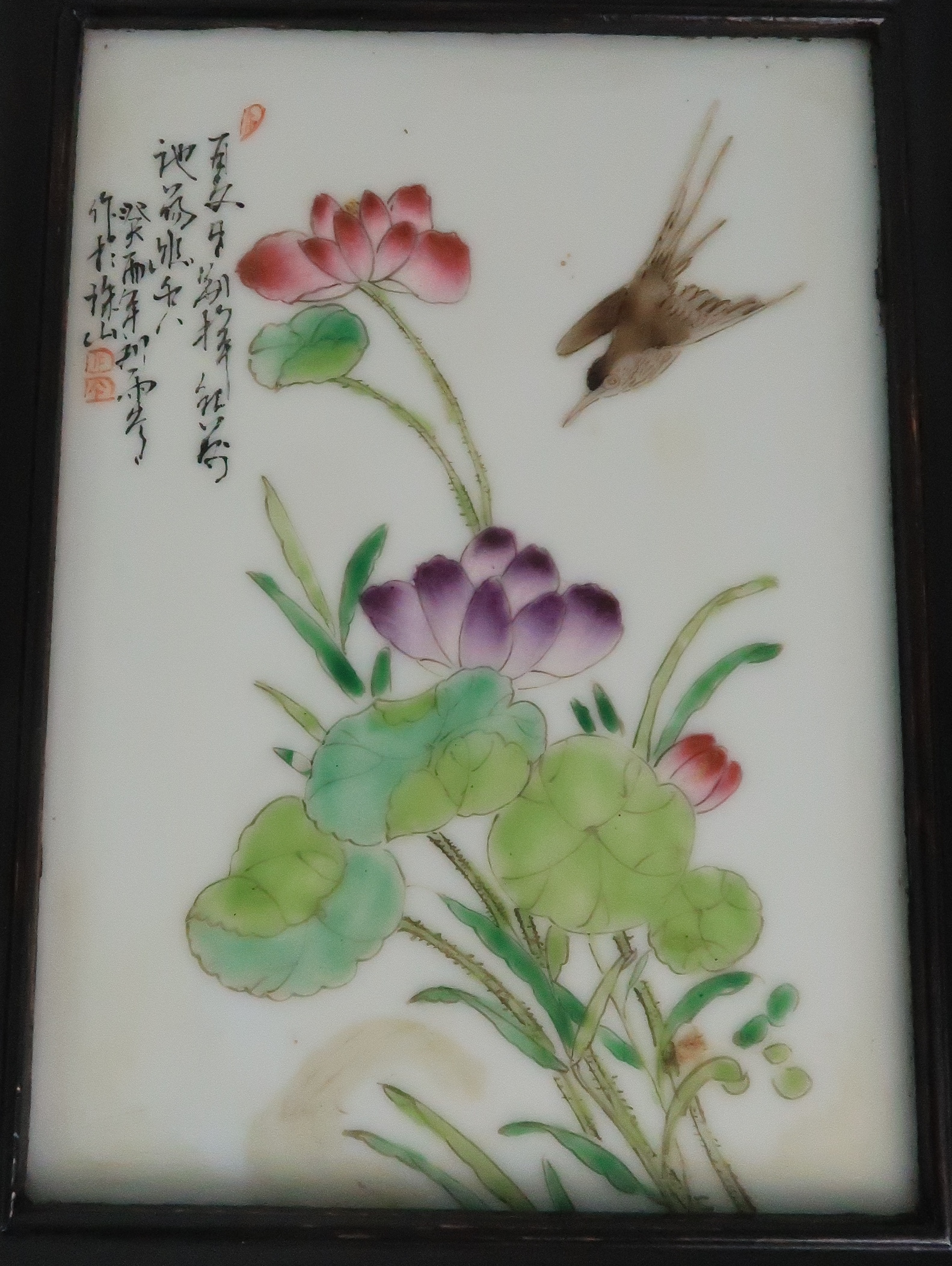 A CHINESE TILE PAINTING the four tiles painted with birds amongst flowers and script, signed, each - Image 3 of 7