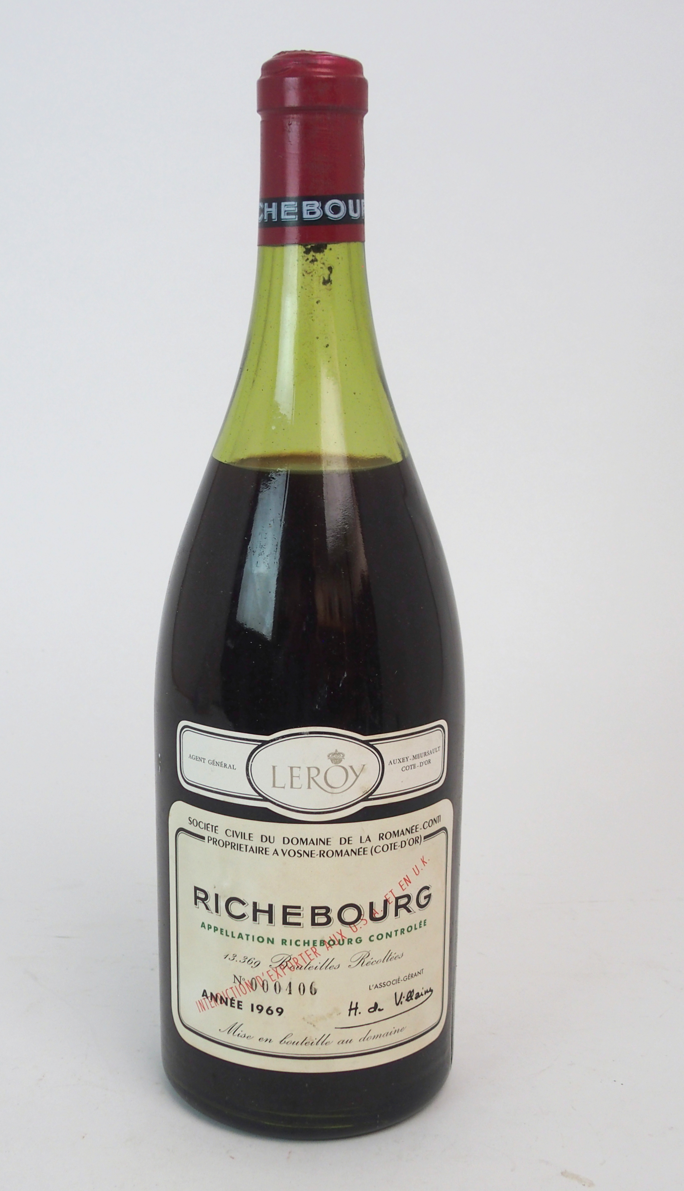 A MAGNUM OF RICHBOURG DOMAINE DE LA ROMANEE-CONTI Bottle No.000406, 1969 Condition Report: Available